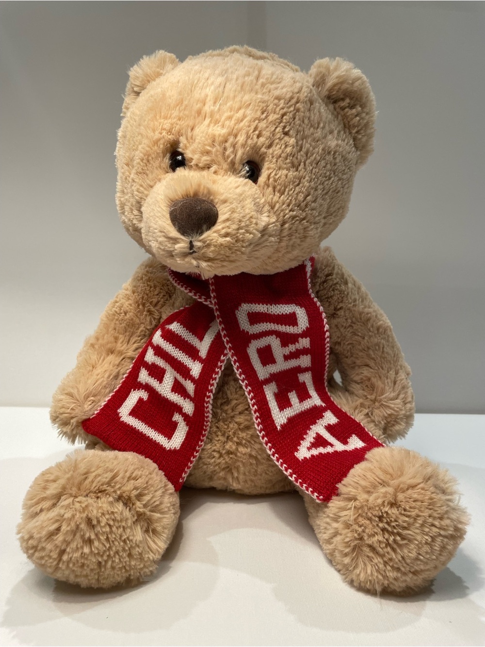 Aeropostale Tan Plush Teddy with Red Logo Scarf